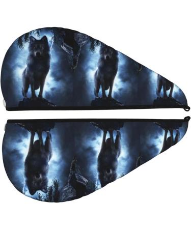 Hair Towel Wrap - Quick-Dry Hair Turban with Button | Night Scene of Wolves | Perfect for Fast Hair Drying - Buy Online on GoSupps.com