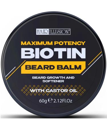 Hair Illusion Maxium Potency Biotin Beard Growth Balm | For Mens Beard Mustache Growth. Softening & Condition Beard with Castor Oil for Beard Conditioning and Shine.