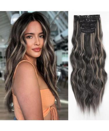 Yddm hair extensions clip in extensions wavy hair extension full of head such as real hair hair extreme clips cheap clip extensions synthetic hair part for women (24 -inch 4pcs) 24 inch 4AH18#
