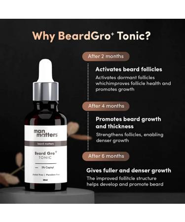 BeardGro+ Advanced Beard Tonic for Men 30ml | Nourishes Beard Follicles & Thickens Beard Fast Absorption | 5% Capixyl | Water Based Non Sticky | Alcohol & Paraben Free - Buy Online on GoSupps.com