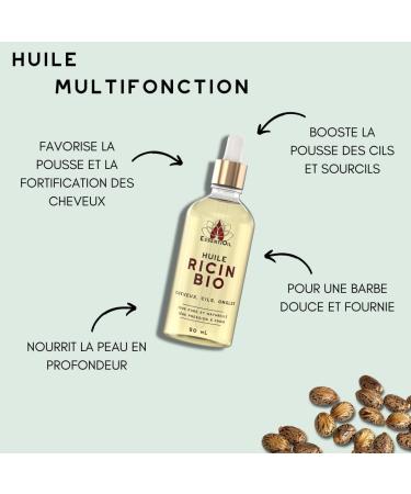 ESSENTIOIL Organic Castor Oil - 100% Organic - Dry Damaged and Fragile Skin - Fragile and Dry Hair - French Brand (50ml) - Buy Online on GoSupps.com