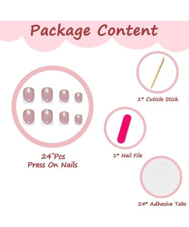 24Pcs Nude Pink Glitter French Tip Press on Nails - Short Square False Nails for Women and Girls - Buy Online on GoSupps.com