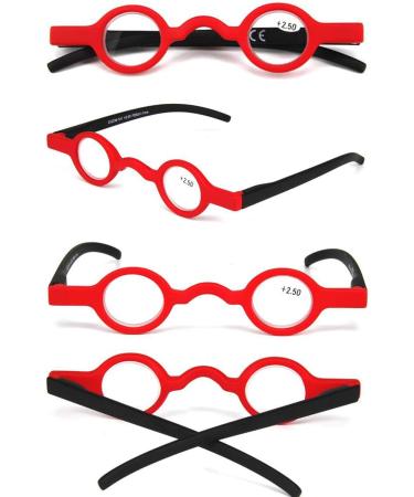 Shop Inlefen Mini Reading Glasses - Pack of 2 Retro Round Black & Red 250.0 | Stylish Spring Hinges International Shipping Available - Buy Online on GoSupps.com