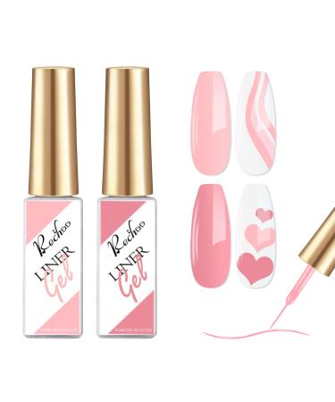 Rechoo Liner Nail Gel Polish-10ML*2pcs Pink Gel Liner Nail Art Soak Off French Manicure Gel for Drawing Lines and Color Painting UV Gel for Nail Starter Home DIY Nail Salon L--2-Pink