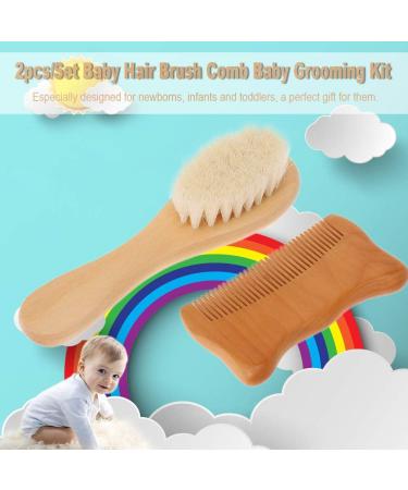 Walmeck 2pcs/Set Baby Hair Brush Comb Natural Wool Wooden Hairbrush Newborn Infant Comb Head Massager Baby Grooming Kit - Buy Online on GoSupps.com