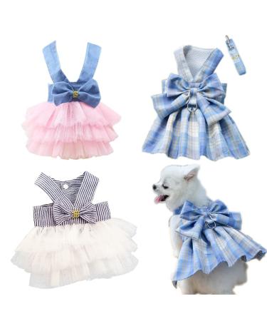 Clopon Dog Dress for Puppy Summer Cute Soft Cat Clothes Small Dogs Harness Costumes Tutu Dresses S 3PCS B Small(4-6lbs)