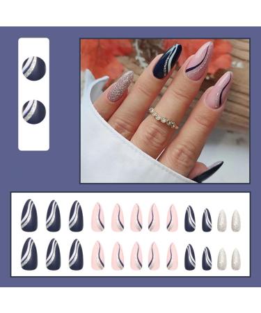 JUSTOTRY 24 Pcs Gold Swirl Stiletto Short False Nails Pink French Press on Nails - Beautiful Fake Nails with Nail Glue, Almond Medium Stick on Nails for Women - Buy Online on GoSupps.com