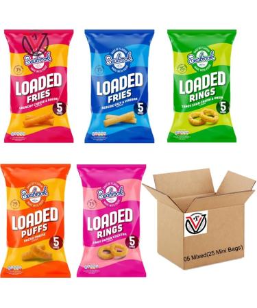 Sea brok Salt & Vinegar Cream & Onion Cheese & Bacon Nacho Cheese & Prawn Cocktail Loaded Rings Fries & Puffs Crisps 5 pack - 5 Mixed Bags(25 Mini Bags) | VIMIX - Buy Online on GoSupps.com