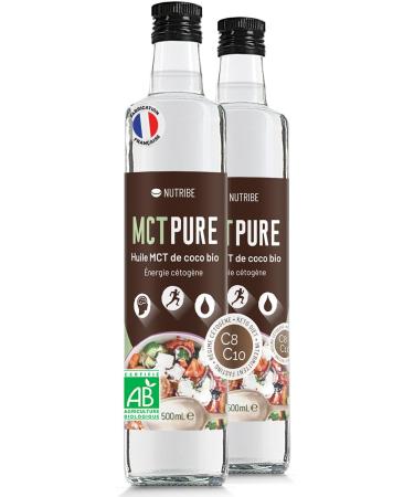 Nutribe MCT Pure bio C8 C10 (Pack of 3x500 ml) Cold pressed - French laboratory | Ketogenic, Energy, weight loss, ideal for the keto diet and intermittent fasting