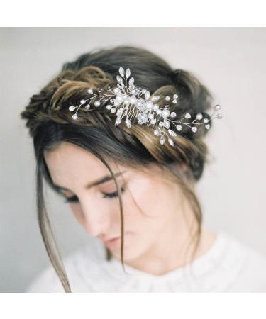 Silver Crystal Flower Bride Wedding Hair Comb with Pearl - Bridal Headpiece for Women - Elegant Hair Accessories - 1 Pack - Buy Online on GoSupps.com