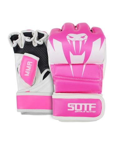 SOTF Punching Gloves for Adults MMA Training Gloves Men Fight Boxing Gloves Open Fingers Women pink Large