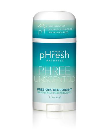 Honestly pHresh Natural Prebiotic Deodorant Baking Soda & Aluminum Free Safe for Sensitive Skin 24 Hour Odor Protection 2.25 Oz pHree Unscented
