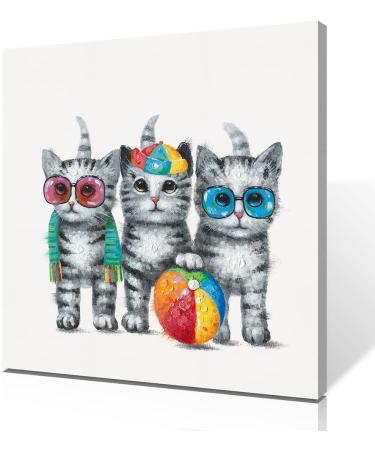 Yidepot Cat Canvas Wall Picture - Framed 60x60cm Cats Art Print - Buy Online on GoSupps.com