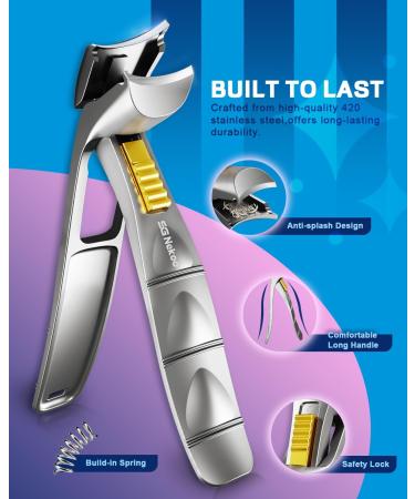 SG Nekoo Angled Head Toenail Clippers for Thick Toenails Sharp Large Nail Clippers with Safety Lock Ergonomic Handle for Seniors Wide Jaw Anti-Splash Nail Cutter for Men Women (Lockable-Silver) Locking-Metal Black - Buy Online on GoSupps.com