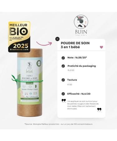 Baby Powder without talc 3 in 1 Organic Care Powder for Baby Changing Bath and Care (100g) 100% vegetable and 100% organic - Buy Online on GoSupps.com