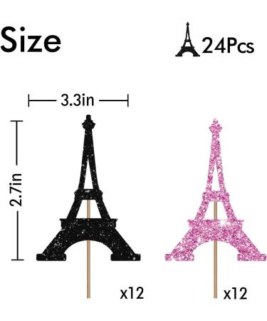 Eiffel Tower Cupcake Toppers Wedding Party Decor Bridal Shower Dessert Cupcake Toppers Paris Themed Birthday Party Decoration - Pink & Black Glitter - Buy Online on GoSupps.com