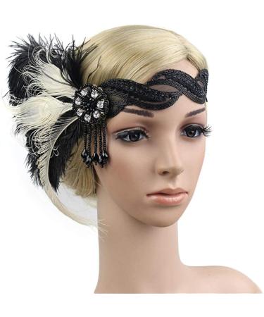 Art Deco 1920s Flapper Headband with Feather, Gatsby Costume Peacock Hair Accessory - Style 63 - Buy Online on GoSupps.com