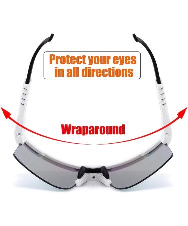FEISEDY Wraparound Sports Sunglasses | Rainbow-Mirror Shield | Adjustable Legs | 75mm Lens - Buy Online on GoSupps.com