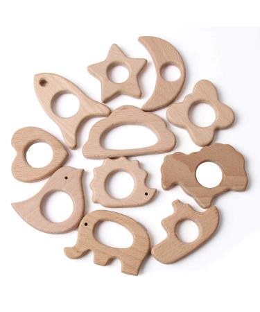 Wood Teethers for Babies DIY Necklace and Bangles Soothes Gum Pain Molar Teething Wood Bird Elephant Sheep Moon Rocket Butterfly Star Heart Hedgehog Ship Cloud