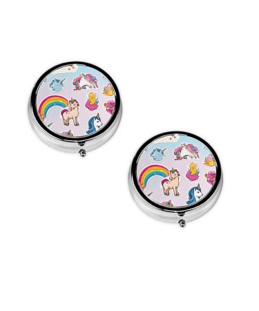 (Rainbow) Round Pill Box 3 Compartment Pill Box Mini Decorative Pocket Purse Portable Travel Medicine Tablet Vitamin Holder Organizer Pill Case