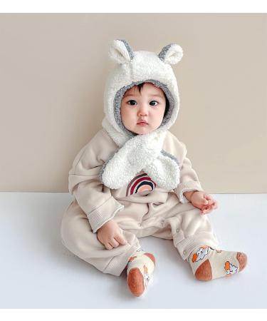 Kids 2 in 1 Winter Hat Scarf Set | Fleece Lined Earflap Balaclava Hoodie Scarf | Boys Girls Thermal Neck Warmer | Grey, 6M-4Y - Buy Online on GoSupps.com