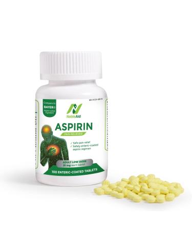 Pure Low Dose Baby Aspirin 81mg for Adults 100 Count Enteric Coated Aspirin Tablets for Men and Women Safe Relief for Symtoms Associated with Headache Arthritis Cramps