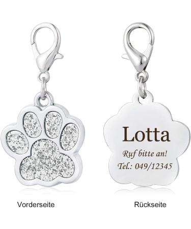 Buy Engraved Dog & Cat ID Tags | Custom Silver Pet Tags with Paw Print Motif - Buy Online on GoSupps.com