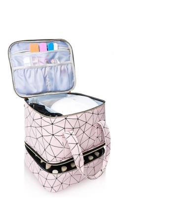 Sac Pour Vernis Semi Permanent Sac de rangement d'ongles 30 grilles sac de manucure Double couche noir/rose avec poign e sac de maquillage en Nylon PU sac de rangement de cosm tiques sac main Pink