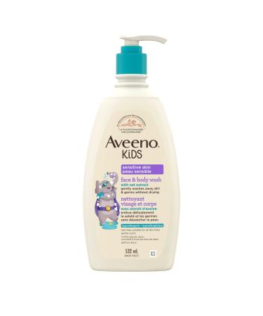 Aveeno Kids Face & Body Wash Hypoallergenic 2 in 1 Cleanser Oat Formula Sensitive Skin Kids Shower Gel 532 mL