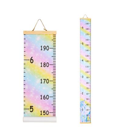 MHJY Height Chart for Kids Height Measure Wall Chart Child Growth Chart Wooden Ruler 7.9'' x 79'' Canvas Height Measurement Hanging Wall Decor for Baby Girls Boys Toddler Bedroom Nursery Rainbow Unicorn