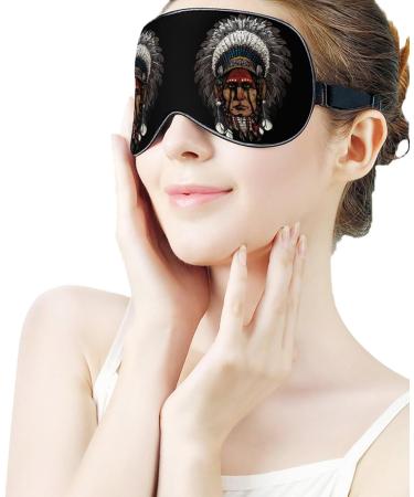 Native American Indian Warrior Sleep Mask Eye Cover - Adjustable Strap, Blocks Light, Ideal for Sleeping, Travel, and Nap - Men and Women - Buy Online on GoSupps.com