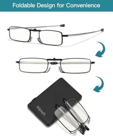 2 Pack Blue Light Blocking Reading Glasses - Folding Ultra-Thin Readers for Men & Women with Portable Case & Mirror - 2.0X Black & Gunmetal - Buy Online on GoSupps.com