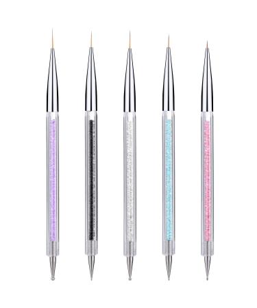 5 Pcs Nail Art Liner Brushes Dual-ended Nail Polish Decorating Brush Including Fine Striping Brush and Dotting Pen (5,7,9,11,13 mm) Nail-Brushes-5