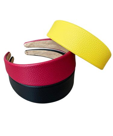 3pcs Wide Leather-like Headbands for Women Girls - Non-slip 1.5 inch Hair Hoops - Buy Online on GoSupps.com