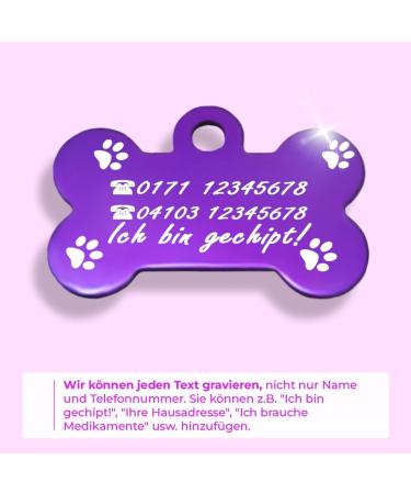 Personalized Bone-Shaped Pendants for Dogs & Cats | Ibera Gifts - Engraved Collar Tags in Purple with Paws - Buy Online on GoSupps.com