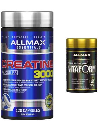 ALLMAX Nutrition Creatine 3000 + VITAFORM Men's Performance Multivitamin Bundle Nutritional Supplement + VITAFORM - 60 Count