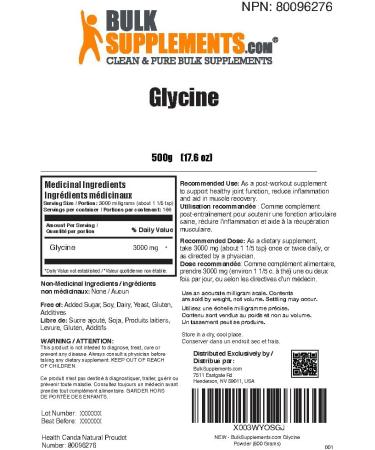 BulkSupplements.com Glycine Powder - Glycine Supplements Glycine 3000mg - Glycine Amino Acid Supplement Pure & Gluten Free - 3000mg per Serving 500g (1.1 lbs) (Pack of 1) - Buy Online on GoSupps.com