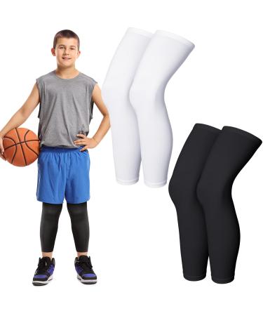4 Pieces Kids Long Compression Leg Sleeve Full Length UV Protection for Boy Girl Youth Cycling Basketball Sports Size L