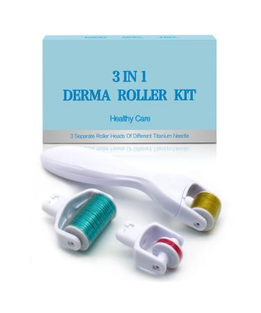 Derma Roller Microneedling Roller 3 in 1 Kit Titanium Micro Needle Face Body Roller with 2 Replaceable Heads Exfoliation Microdermabrasion Roller for Hair & Beard - Micro Derma Skin Care Tool