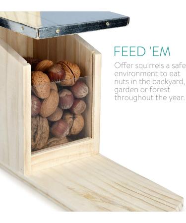 Navaris Squirrel Feeder - Durable Pine Wood House for Outdoors - Metal Roof Feeding Station for Garden Backyard Squirrels - Buy Online on GoSupps.com