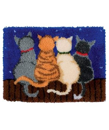 MeetBSelf Latch Hook Rug Kits Crocheting Carpet Rug Cats Acrylic Yarn Pre-Printed Canvas Cushion Mat Crochet Tapestry Sofa Decor
