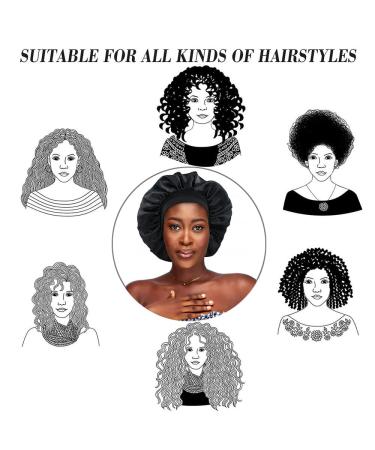 2PCS Large Satin Bonnet Set for Sleeping | Silk Hair Wrap Sleep Cap - Black & Hunter Green | Elastic Band | Big Bonnets for Black Women Hair Care - Buy Online on GoSupps.com