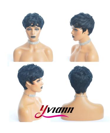 Yviann Short Wavy Synthetic Hair Wig for Black Women - Cute Curly Pixie Cut in 1B Color - Buy Online on GoSupps.com