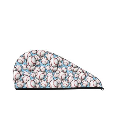 Baseball Ball Microfiber Hair Towel Soft Super Absorbent Hair Towel Wrap for Women Coral Velvet Quick Dry Hair Cap for Long Curly and Thick Hair