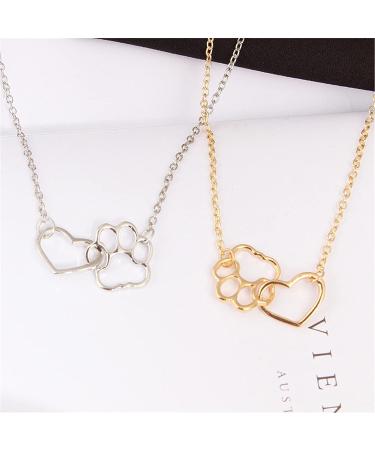 Colorful Bling Dog Cat Paw Print Necklace for Women - Double Hollow Heart Pendant Jewelry for Pet Lovers - Buy Online on GoSupps.com