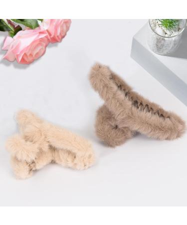 Songaa Hair Claw Clips for Women (2 PCS) - Strong Hold Plush Hair Barrettes for Thick Thin Long Hair - Cute Non-Slip Hair Accessories in Coffee & Beige - Buy Online on GoSupps.com