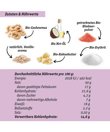 Bio-Berry Cashew with Raspberry Vanilla Aroma - Vegan Lower-Carb Sugar-Free Erythritol | Organic White Chocolate Cashew Raspberry 3x190g - International Shipping Available - Buy Online on GoSupps.com