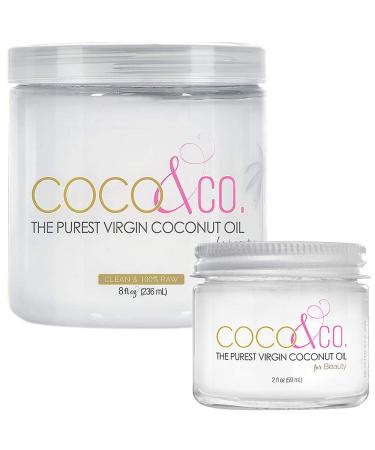 COCO & CO. Organic Pure Extra Virgin Coconut Oil for Hair & Skin  Beauty Grade - Mini Jar  2oz (8oz + 2oz Travel Combo) 2 Piece Assortment