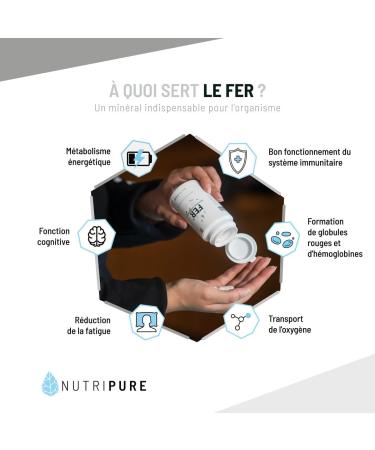 Nutripure | Iron Bisglycinate 14 mg High Quality FERROCHEL | High Absorption | Anti-Fatigue & Immune System Strengthening Dietary Supplement | 120 Vegetable Capsules | Vegan | Made in France - Buy Online on GoSupps.com