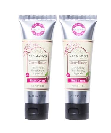 A La Maison De Provence Hand and Body Cream | Natural Moisturizing Lotion with Argan Oil and Shea Butter | Moisturizer for Dry Skin | Paraben and Phthalates Free | Cherry Blossom Scent 1.7 Oz (2 Pack)